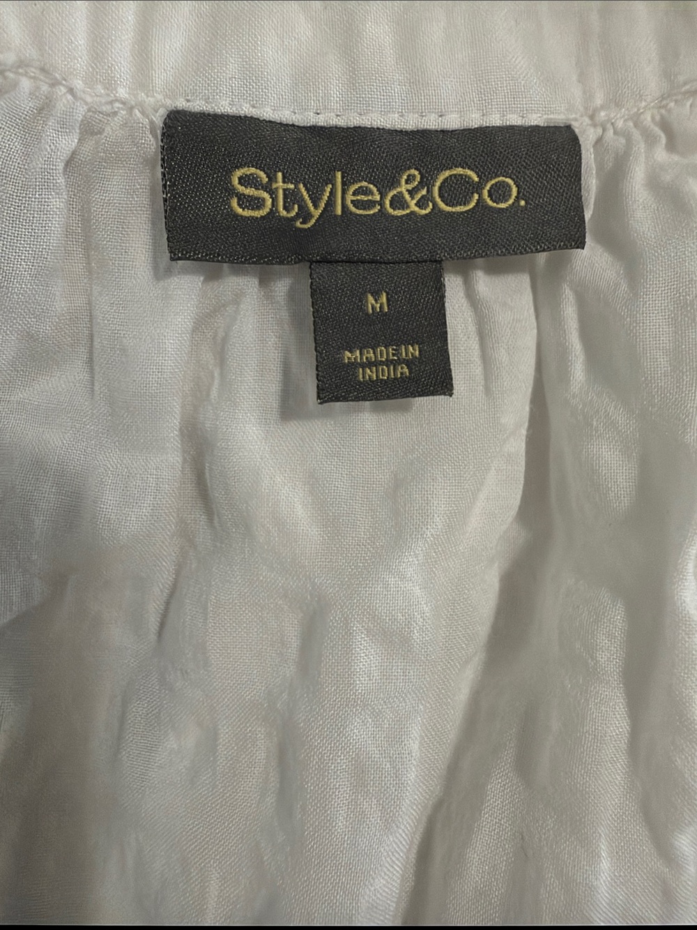 Style & Co. White Textured Short-Sleeve Tie-Neck Blouse - Picture 2 of 3
